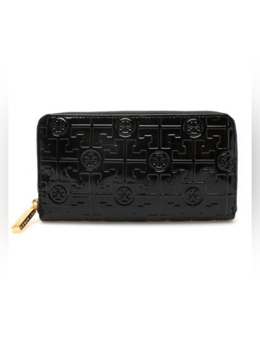 Tory Burch Embossed Patent Leather Wallet in Black